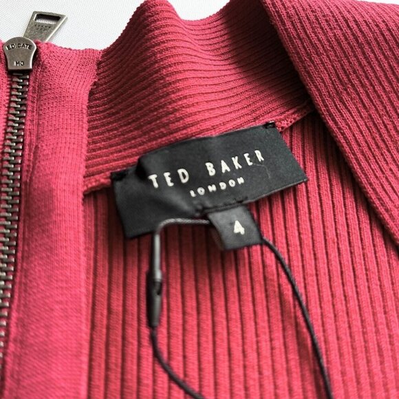 NWT TED BAKER VIENNIA LONG SLEEVE STRETCH KNIT FIT & FLARE DRESS IN DEEP PINK -L - Picture 10 of 16
